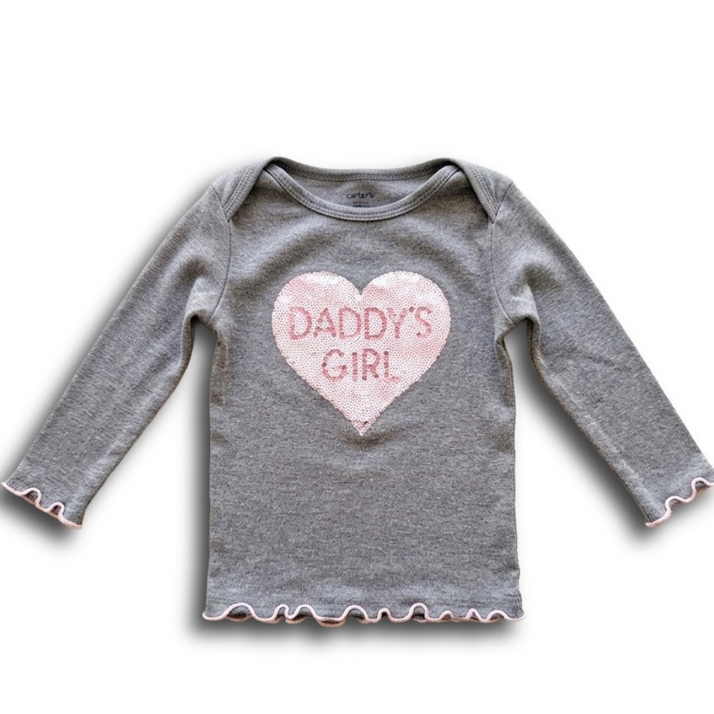 Bebe-a-go-go Baby Girl Gray Daddys Girl Heart Rhinestone Lettuce Edge Top 6-12M